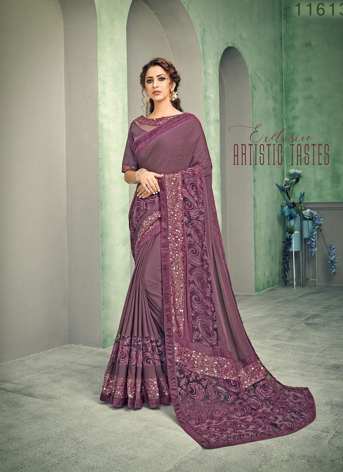 MAHOTSAV FELICITY Latest Designer Fancy Party Wear Sequins Embroidery Handwork Butta Heavy Silk Saree Collection 